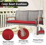 RELAX4LIFE 2-Seater Outdoor Porch Swing - Patio PE Rattan Hanging Swing Bench with Seat Cushion and Strong Hanging Ropes - Photo 3