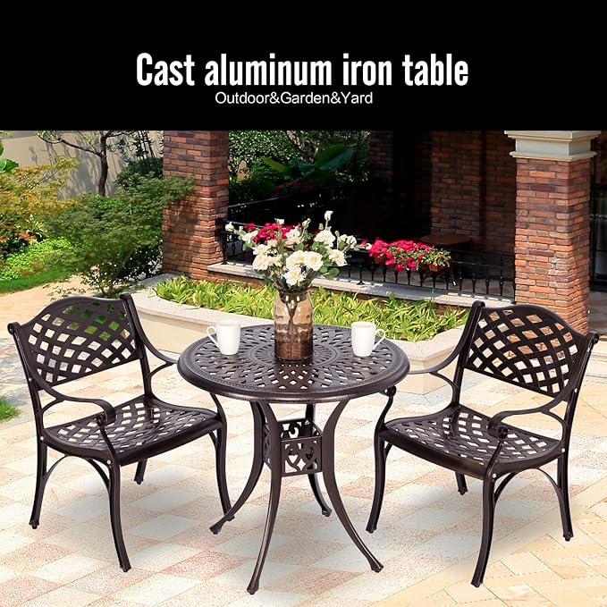 YUSING 31" Outdoor Dining Table, Patio Cast Aluminum Table, Furniture Set - Photo 6