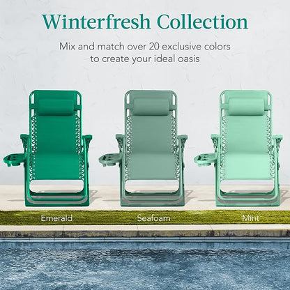 Best Choice Products Adjustable Zero Gravity Chair, Monochromatic Color Folding Patio Recliner w/Side Tray, Headrest - Mint