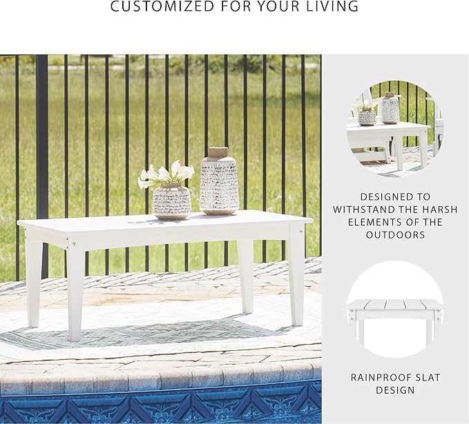 Signature Design by Ashley Hyland Wave Modern Weather Resistant HDPE Outdoor Coffee Table, White