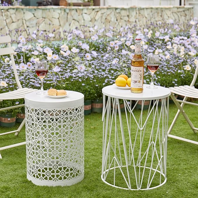 Y&M Set of 3 White Round Nesting Tables, Multifunctional Coffee Table End Table, Side Table for Indoor, Outdoor Garden Stool-Snow White(Ship from US)