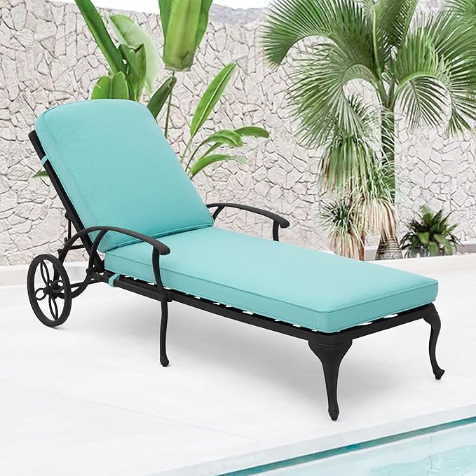 HOMEFUN Outdoor Chaise Lounge Chair with Cushion - Poolside Set of 1 Chair for Outside Cast Aluminum Waterproof Lounger - Photo 1