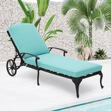 HOMEFUN Outdoor Chaise Lounge Chair with Cushion - Poolside Set of 1 Chair for Outside Cast Aluminum Waterproof Lounger - Photo 1