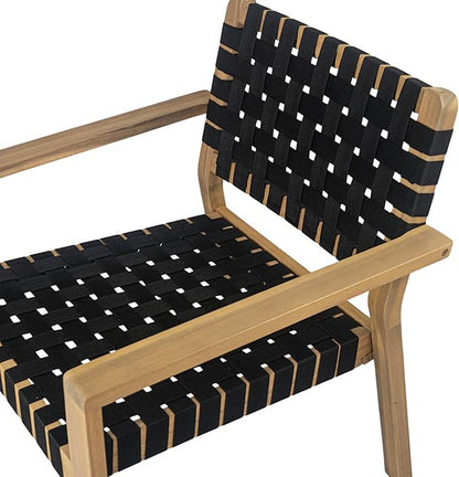 Merax Patio Furniture Acacia Wood Armchair Set of 2, 2 Pieces Woven Rope Outdoor Lounge Chair, Deep Seating Porch Chairs for Garden, Backyard Porch Balcony, Light Teak Finish & Black