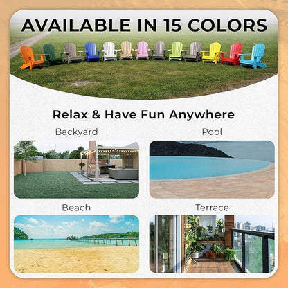 Ecommersify Folding Adirondack Chair with Cup Holder - (Cedar) - Heavy Duty Recycled Poly Lumber Folding Chair - Amish Crafted Outdoor Furniture - Made in USA