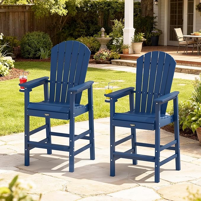 VINGLI Tall Adirondack Chairs Set of 2, All-Weather Plastic Adirondack Chair with Cup Holders - Photo 6