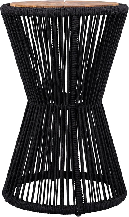Christopher Knight Home Nara 25.8" Acacia Wood Outdoor Side Table, Hourglass Shaped with Metal Frame+Woven Rope, Outdoor Coffee Table, Garden Plant Stand Indoor, No Assembly Needed, Black+Teak