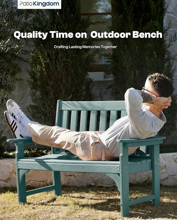 HDPE Garden Bench, All Weather 2-Person Outdoor Benches, Rust Free & Fade Resistant Patio Benches for Garden, Porch, Backyard, Deck, Lawn, Balcony, Poolside (Light Blue, 2 Benches)