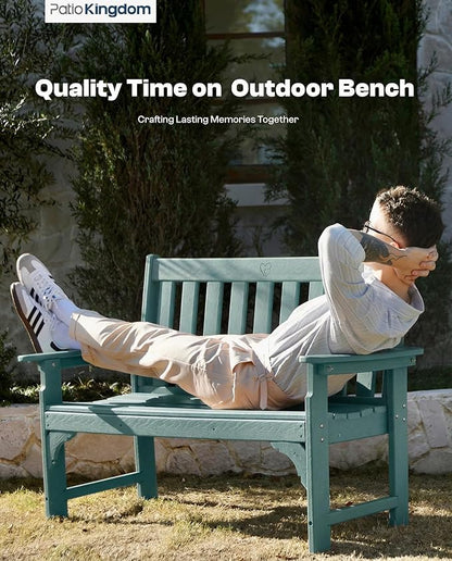 HDPE Garden Bench, All Weather 2-Person Outdoor Benches, Rust Free & Fade Resistant Patio Benches for Garden, Porch, Backyard, Deck, Lawn, Balcony, Poolside (Light Blue, 2 Benches)
