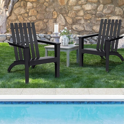Giantex Adirondack Chair Acacia Wood Outdoor Chairs, 350 lbs Weight Capacity, Weather Resistant Campfire Chairs for Lawn Seating, Garden, Poolside, Balcony, Patio Adirondack Lounger, Black