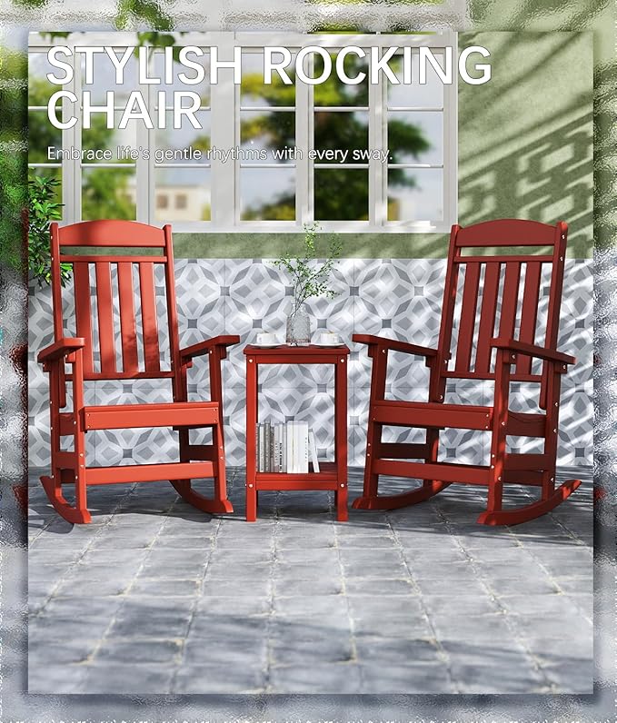 FOOWIN Outdoor Rocking Chair Set of 6, High Back Patio Rocking Chair, HDPE All Weather Resistant Porch Rocker for Adult, Oversized Rocking Chairs for Garden, Lawn, Indoor & Outdoor Use, Dark Red