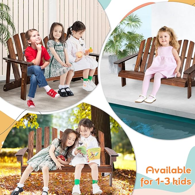 Giantex Kids 2-Seat Adirondack Chair - Fir Wood Double Loveseat with High Backrest, Arm Rest, 300 LBS Weight Capacity, Outdoor All Weather Porch Chair for Balcony, Backyard, Poolside, Yard (1, Coffee)