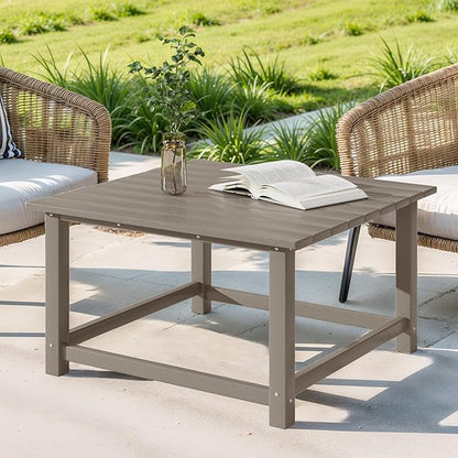 Costaelm Patio Conversation Table, Tatio Accent HDPE Outdoor Weather Resistant, Square Outdoor Porch Balcony Patio Drink Table for Outside, Pool, Backyard, Weathered Wood