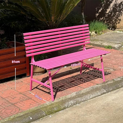 Sturdy 3-Seater Metal Garden Bench | 120cm Weather-Resistant Outdoor Patio Furniture | Stylish Pink Slatted Seat & Backrest for Parks & Patios
