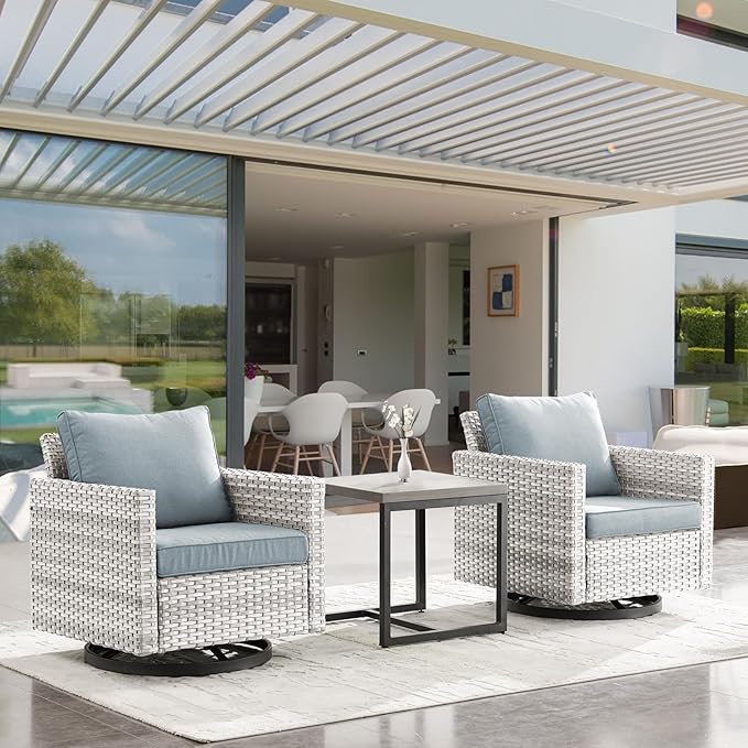 Outdoor Patio Swivel Rocker Chairs - 3 Piece Wicker Patio Furniture Bistro Swivel Rocking Chairs Set with Comfortable - Photo 7