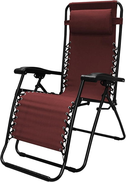 Caravan Sports Zero Gravity Recliner Lounge Chair for Indoor and Outdoor Use with Smooth Recline Function, Dual Finger Tip Locking System, and Pillow for Lumbar and Head Support, Burgundy (Pair)