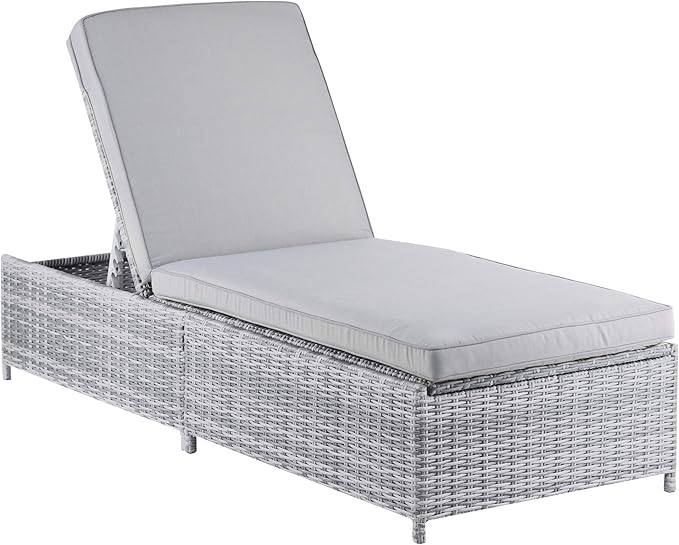 Elle Decor Vallauris Patio Outdoor Furniture Collection, Premium All Weather Wicker, Storage Chaise Lounge, Gray - Photo 5