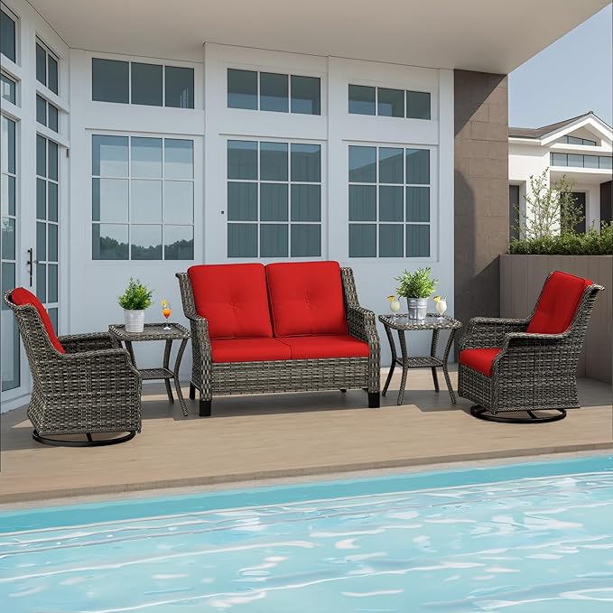 5 Piece Patio Furniture Set, 2-Seater Loveseat, 2 Swivel Glider Chairs and 2 Side Tables - Photo 1