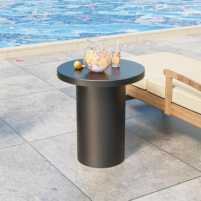 Round Metal Outdoor Patio Side Table, Steel Outdoor Accent Table, Black Small End Table, Patio Furniture, for Garden, Pool, Yard, Balcony, Living Room, Deck, Weather Resistant, No Assembly