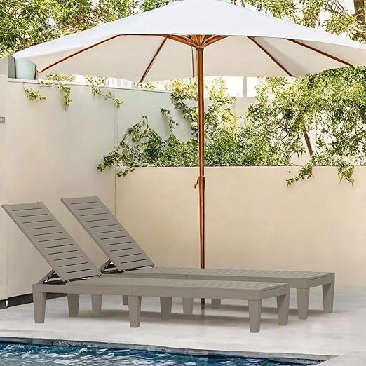 YITAHOME Patio Lounge Chair Set of 4, Outdoor Chaise Lounge with 5-Position Backrest, 265lbs Weight Capacity for Backyard, Poolside, Waterproof & Easy Assembly (Taupe)