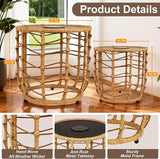 PARTPHONER Boho Solar Outdoor Side Table with Built-in Lights Set of 2, All-Weather Wicker Nesting Tables - Photo 2