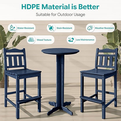 5-Piece Outdoor Bar Set, HDPE Adirondack Bar Height Chairs Set of 4 and Round Pub Table, All Weather Outdoor Patio Bar Furniture for Bistro, Deck, Balcony, Poolside (Navy Blue)