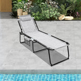GYMAX Lounge Chairs for Outside, Extra High Folding Beach Tanning Lounger with Adjustable Backrest - Photo 9