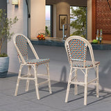 PURPLE LEAF French Bar Stool Set of 2 White Print Finish Patio Bar Stools with Back Rattan Chairs Wicker Bar Height - Photo 3