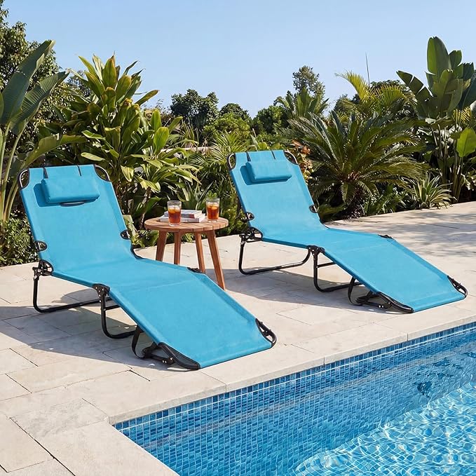 GYMAX Tanning Chair, Folding Lounge Chairs with Face Hole & Cover, Removable Pillow Carry Handle - Photo 2