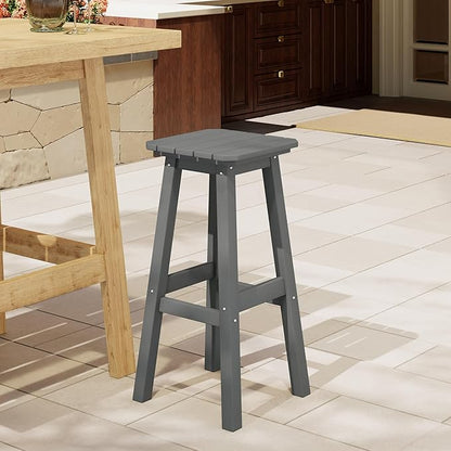 Costaelm 29" Height Outdoor Bar Stools, All-Weather Bar Stools, Adirondack Poly Patio Square Bar Stool for Patio, Deck, Kitchen Counter and Garden, Gray