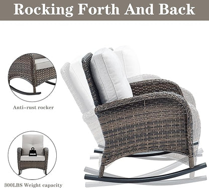 Belord Patio Rocking Chairs Furniture Set of 6, Outdoor Wicker Furniture Sets with Wicker Rocker, Small Patio Conversation Sets with Outdoor Couch Ottomans Brown/Beige