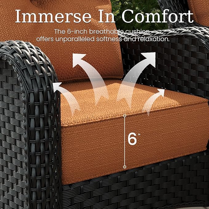 6 Piece Patio Furniture Set, All-Weather Wicker Outdoor Conversation Set with Swivel Rocking Chair and 6 Inch Thick - Photo 4