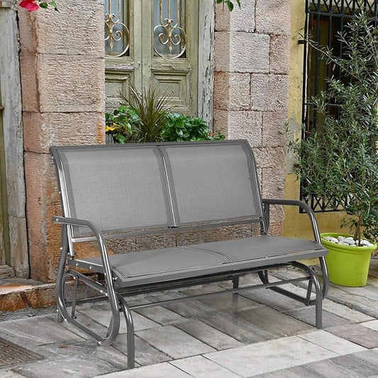 Giantex Swing Glider Chair 48 Inch with Spacious Space, 2 People Swing Lounge Glider Chair Cozy Patio Bench Outdoor & Indoor for Patio, Backyard, Poolside, Lawn Steel Rocking Garden Loveseat (Gray)