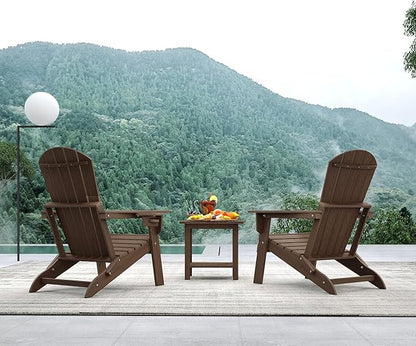 Folding Adirondack Chair, HDPE Outdoor Patio Chair with Cup Holder, All Weather Plastic Lawn Chair with Wide Armrests, Portable Patio Chair for Backyard Deck Garden Fire Pit Poolside, Coffee
