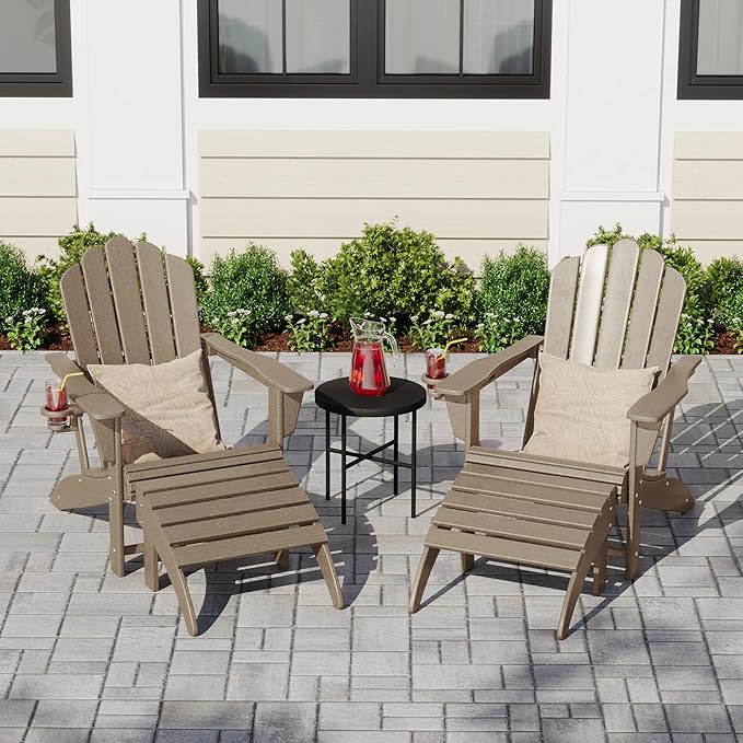 Costaelm Adirondack Chair Footrest Foldable Ottoman, Folding Ottoman Outdoor Foot Rest for Patio Waterproof, Adirondack Ottoman Outdoor, Weathered Wood