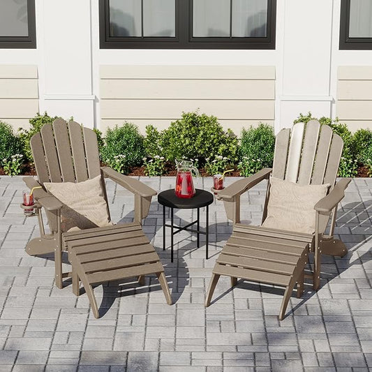 Costaelm Adirondack Chair Footrest Foldable Ottoman, Folding Ottoman Outdoor Foot Rest for Patio Waterproof, Adirondack Ottoman Outdoor, Weathered Wood