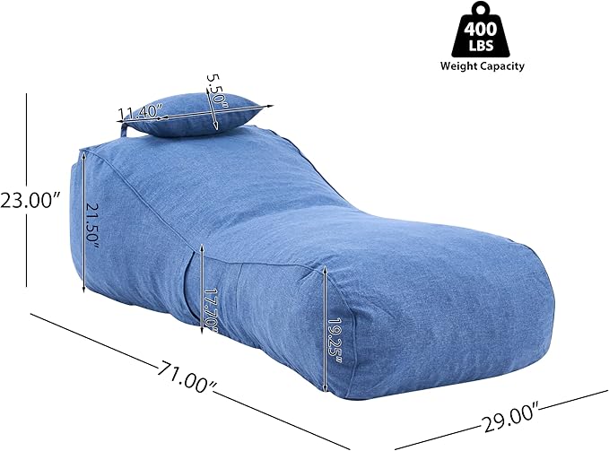 Christopher Knight Home Morton Outdoor Bean Bag Chair, Fabric Bean Bag Chair for Adults and Kids, Indoor/Outdoor Sun Lounger with Headrest, Patio Chaise Lounge Chair, Navy Blue