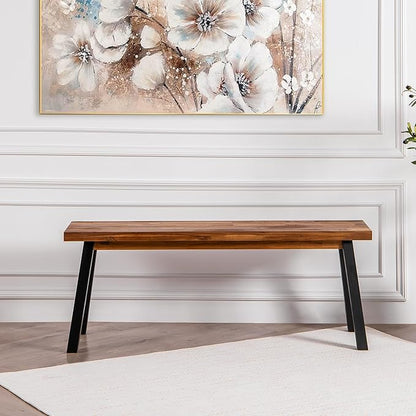 Solid Wood Bench - Minimalist Design, Acacia Wood Construction, Natural top-Black Leg Color, Versatile for Entryway,Living Room,Bedroom & Outdoors,Easy Assembly & Weather-Resistant