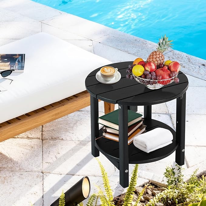 LZRS Round Adirondack Side Table Double End Table, Outdoor Side Tables for Patio, Backyard, Pool, Indoor Companion - Photo 7