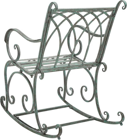 SAFAVIEH Outdoor Collection Medrano Victorian Antique Dark Green Wrought Iron Rocking Chair