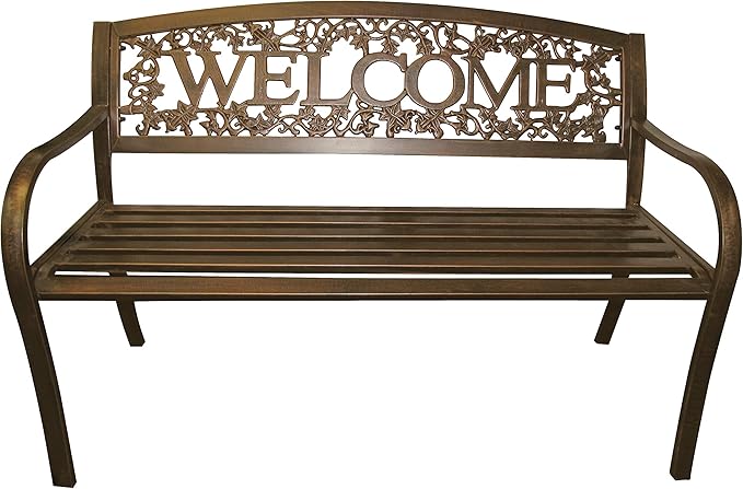Leigh Country Metal Outdoor Bench, Welcome Design, Decorative Patio Seating for Porch/Deck - Photo 6