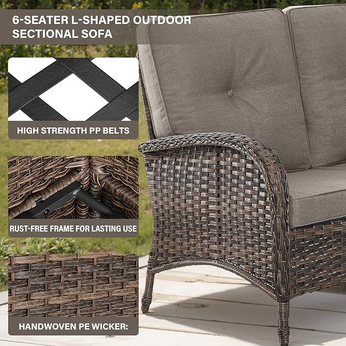 Belord Outdoor Furniture Set - 6 Pieces Patio Conversation Sectional Sofa Set with Patio Rocking Chairs Set of 2 and - Photo 5