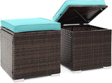 Tangkula 2 Pieces Patio Ottomans, Patiojoy Hand-Woven PE Rattan Side Table with Removable Cushion & Hidden Storage Space - Photo 1