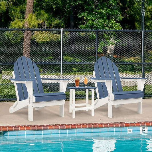 Aoodor HDPE Outdoor All-Weather Folding Adirondack Chair for Patio, Garden, Backyard, Lawn, Fire Pit, Set of 4, Navy Blue