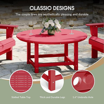 WestinTrends Dylan 5-Piece Outdoor Patio HDPE Adirondack Chair with Round Coffee Table Conversation Set, Red