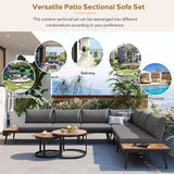 Modern Outdoor Sectional Sofa Set with Round Nesting Coffee Tables and Cushions, 6-Piece Patio Furniture Set for Porch - Photo 8