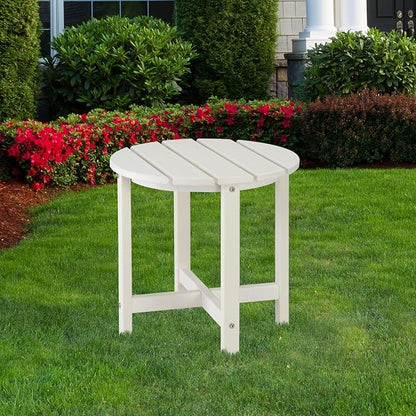 Beach Outdoor Side Table with 2 Layer Storage, Plastic Waterproof and UV Resistant HDPE Adirondack Coffee End Tables, All Weather for Patio, Backyard, Pool, Indoor Use (Round, White)
