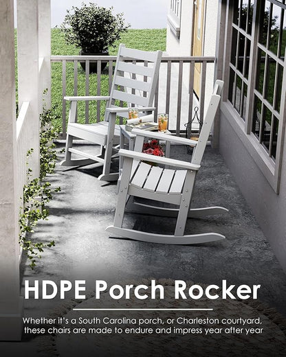 GREENVINES Outdoor-Rocking-Chair | HDPE Plastic | Patio Rockers | Porch Rocker Chairs | Shaker | Oversized | High Ladder Back | Big & Tall | PentaLuxe | White
