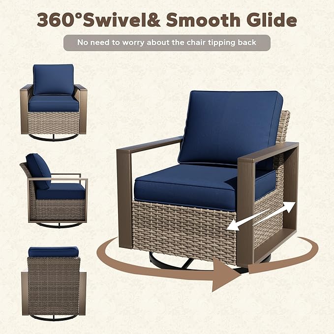 8 Pieces Metal Wicker Patio Furniture Set - 75" Sofa, Four Swivel Chairs and Two Ottomans - Photo 4