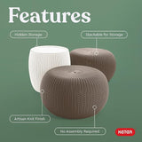 KETER Urban Knit Pouf Ottoman Set of 2 with Storage Table for Patio and Room Décor-Perfect for Balcony, Deck - Photo 5